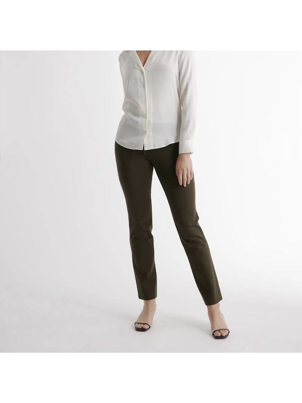 Quince Pants Size Small Olive Green Ultra Stretch Ponte Straight Leg Minimalist